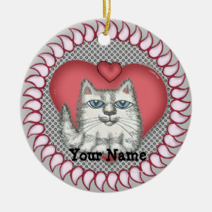 Fat Cat Heart Keramik Ornament