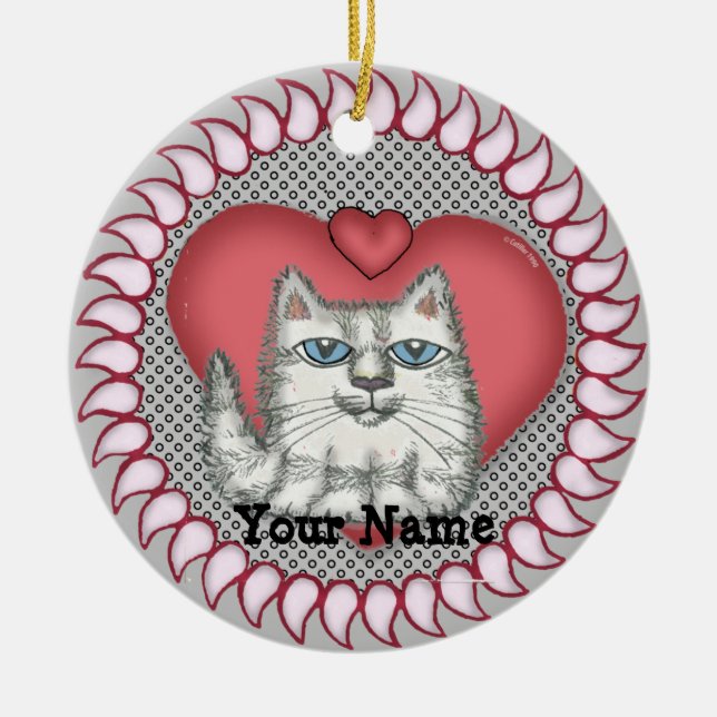Fat Cat Heart Keramik Ornament (Vorne)