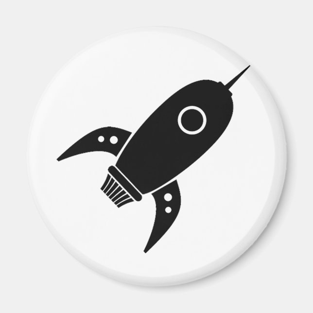 Fat Retro Rocket Ship Black Magnet (Vorne)