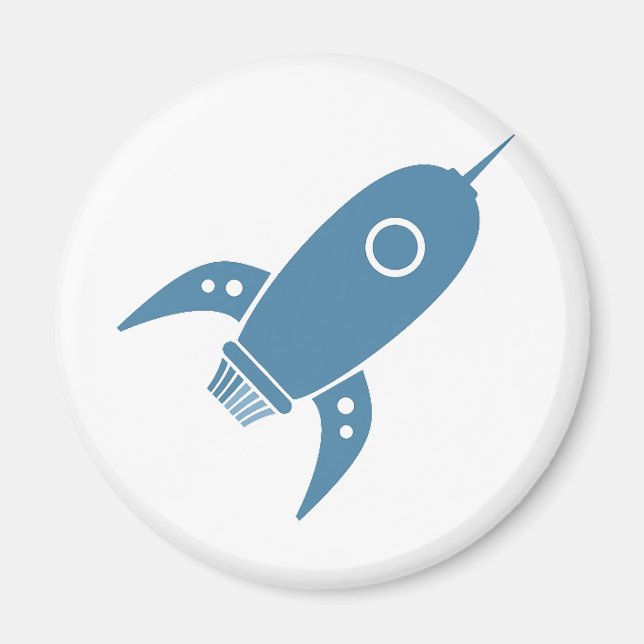 Fat Retro Rocket Ship Blue Magnet (Vorne)