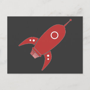 Fat Retro Rocket Ship Red Postkarte