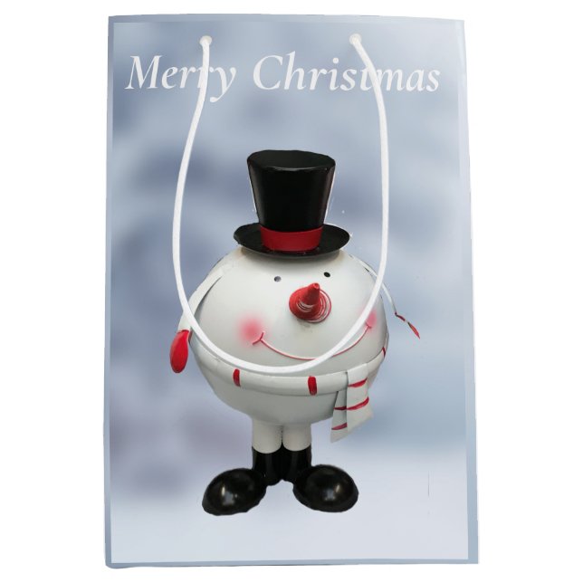 Fat Round Funny Tin Snowman Mittlere Geschenktüte (Vorderseite)