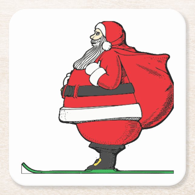 Fat Ski Weihnachtsmann Weihnachten Rechteckiger Pappuntersetzer (Vorderseite)