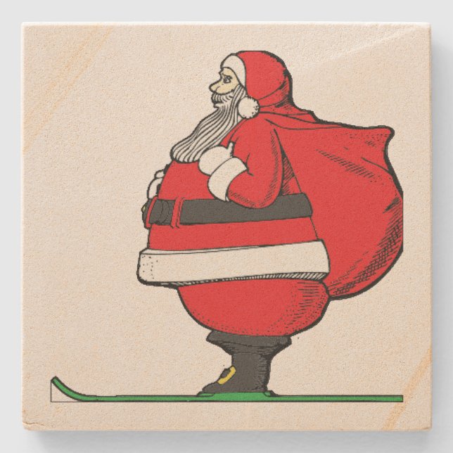 Fat Ski Weihnachtsmann Weihnachten Steinuntersetzer (Vorderseite)