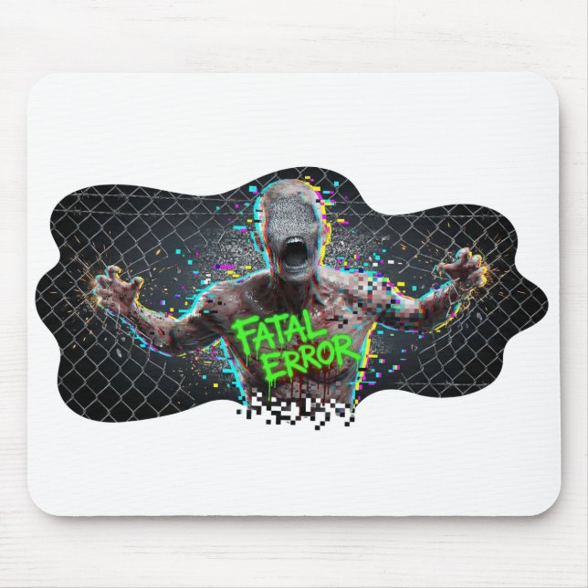 Fatal Error – Glitch Zombie Cyber Horror Mousepad (Vorne)