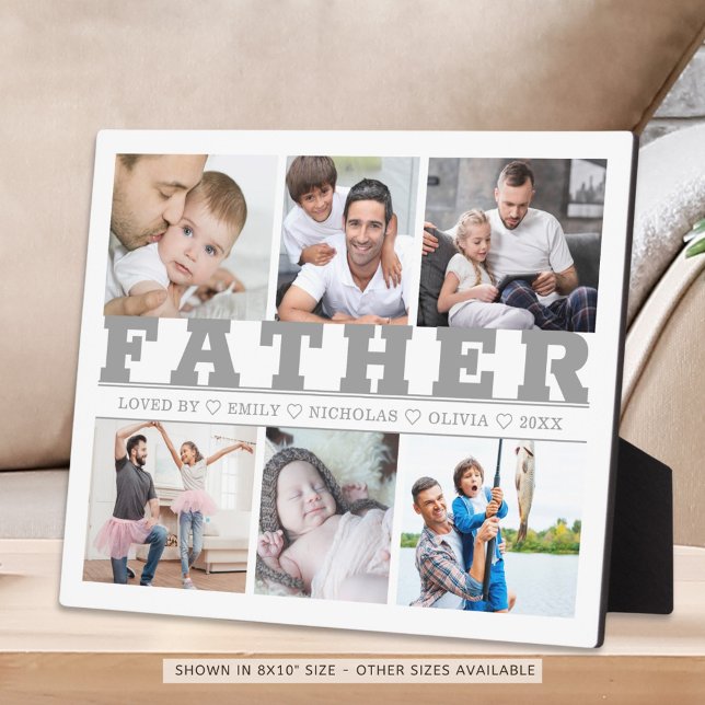 FATHER 6 Foto Collage Gray Custom Text 8x10 Plaqu Fotoplatte (Von Creator hochgeladen)