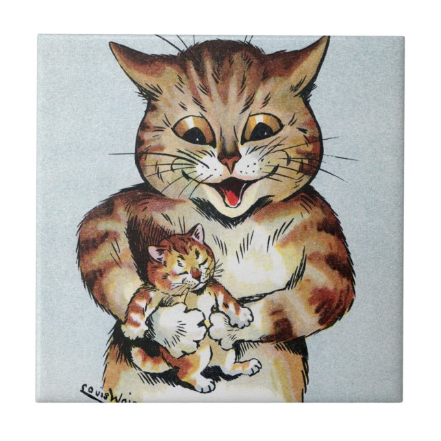 Father Cat Holding a Kitten, Louis Wain Fliese (Vorderseite)
