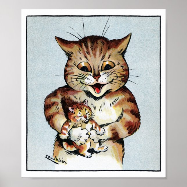 Father Cat Holding a Kitten, Louis Wain Poster (Vorne)