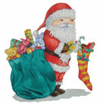father Christmas and gifts festive Photo Sculpture Fotoskulptur Magnet<br><div class="desc">This original festive sculpture ornament has a picture of Santa with gifts in his Christmas sack ready for the Christmas day delivery. The picture is produced from an original watercolour painting and makes a lovely festive ornament for the tree, to be enjoyed by anyone who loves the cute and traditional...</div>