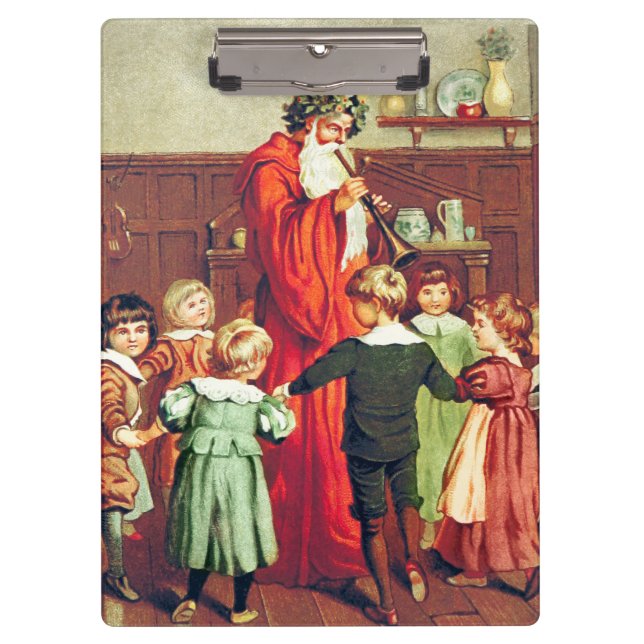 Father Christmas Blowing The Horn Klemmbrett (Vorderseite)