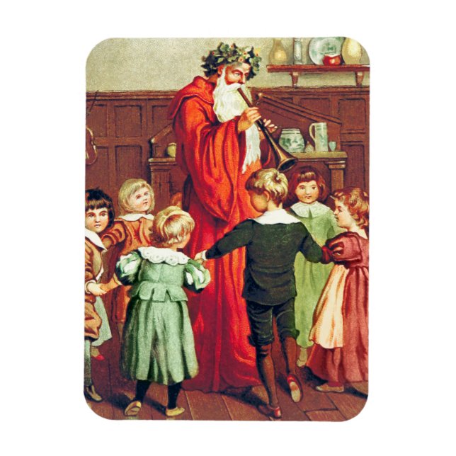 Father Christmas Blowing The Horn Magnet (Vertikal)