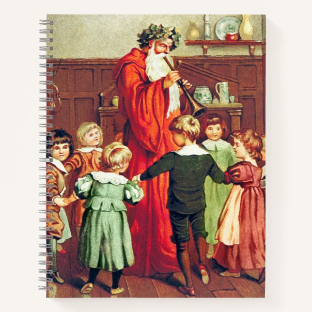 Father Christmas Blowing The Horn Notizbuch (Vorderseite)