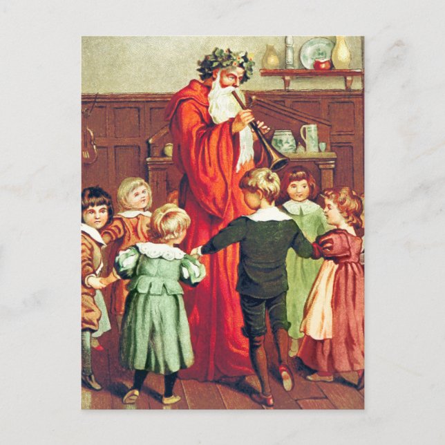 Father Christmas Blowing The Horn Postkarte (Vorderseite)