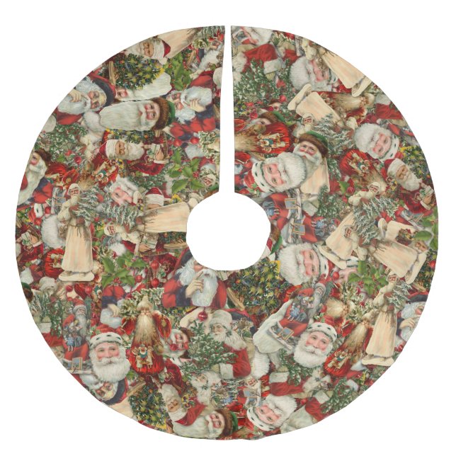 Father Christmas Collage Brushed Polyester Tree S Polyester Weihnachtsbaumdecke (Vorderseite)