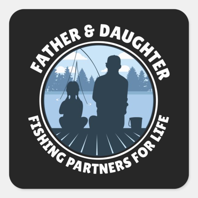 Father & Daughter Fischen Quadratischer Aufkleber (Vorderseite)