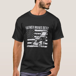 Father Mows Best Vintag USA Flag Funny Lawinen Mow T-Shirt