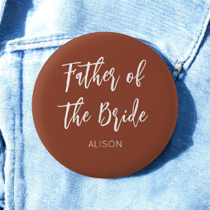 Father of the Bride Brown White Wedding Button