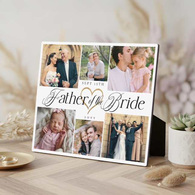 Father of the Bride Heart Then Now Photo Collage Fotoplatte (Father of the Bride Heart Then Now Photo Collage Plaque)