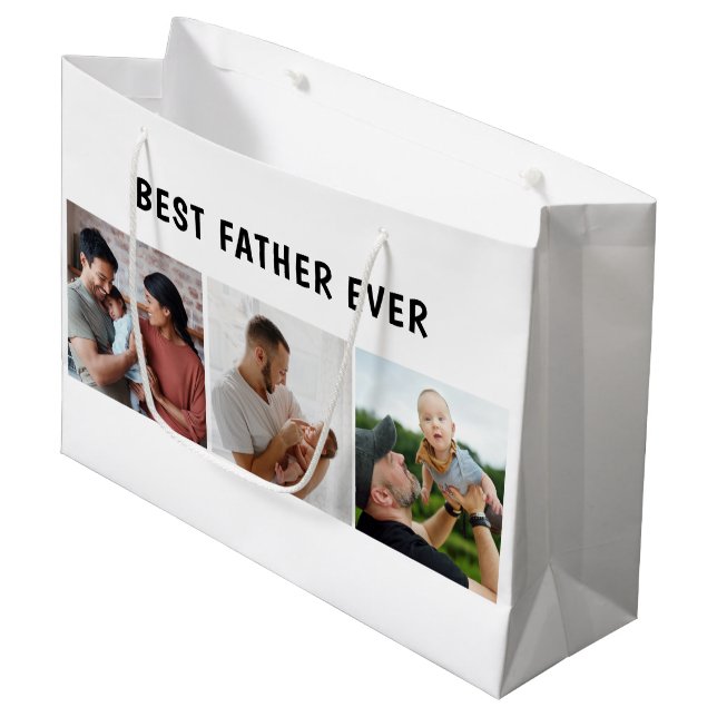 Father Photo Collage Custom Giant Große Geschenktüte (Vorderseite Schrägansicht)