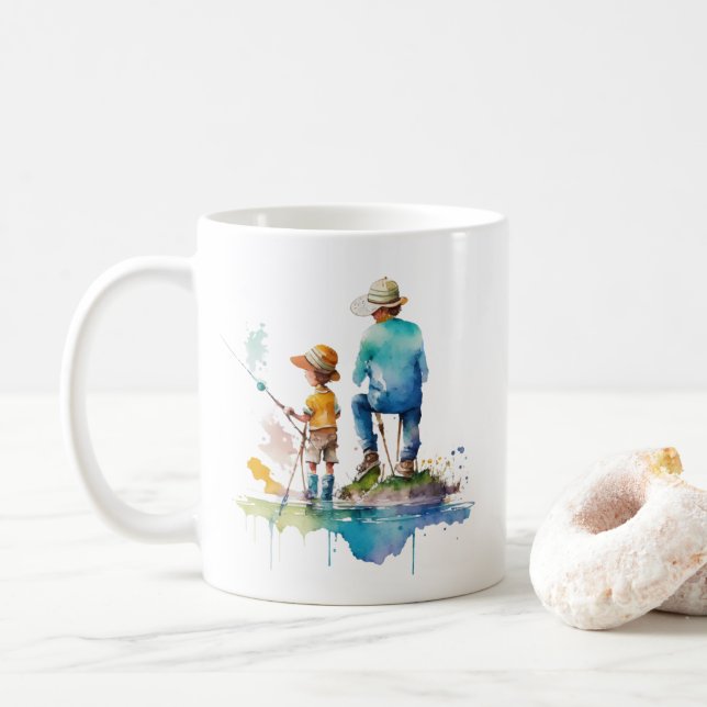 Father Son Fishing Erinnerungen | LIEBE VATER Kaffeetasse (Mit Donut)