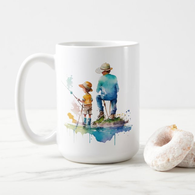 Father Son Fishing Erinnerungen | LIEBE VATER Kaffeetasse (Mit Donut)