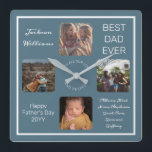 Fathers Day Best Dad Ever Blue Four Photo Quadratische Wanduhr<br><div class="desc">Show Dad you treasure him for Father's Day with this Four Photo blue design featuring your Dad's name, the text "Best Dad Ever", and room for a unique message below with typed signatures in script text and the occasion and year. Design by Holiday Hearts Designs (rights reserved) with template placeholder...</div>