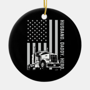 Father's Day Trucker Dad American Flag Keramik Ornament