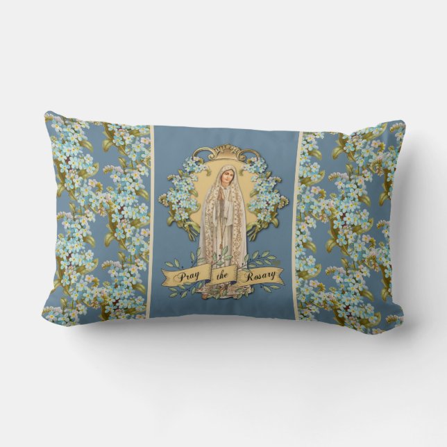 Fatima Jungfrau Mary Blue Floral Rosary Lendenkissen (Rückseite)