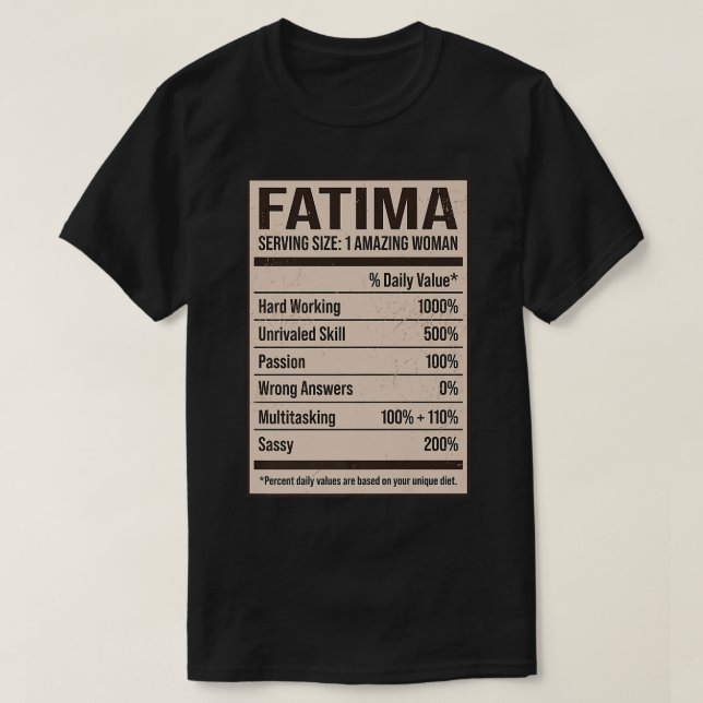 Fatima Nutrition Fakten Name Nickname Alias Titel  T-Shirt (Design vorne)