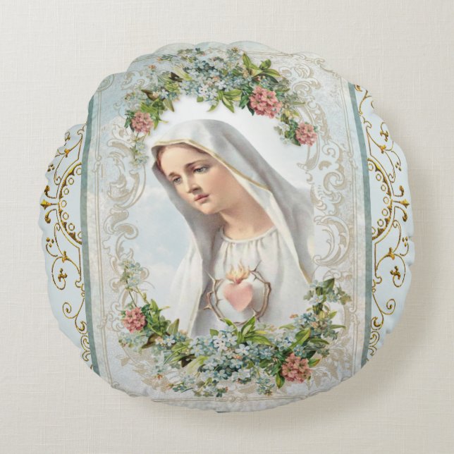 Fatima Selige Jungfrau Mary Katholische Blume Rundes Kissen (Vorderseite)