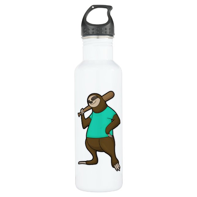 Faulenzer bei Baseball mit Baseballschläger Edelstahlflasche (Vorderseite)