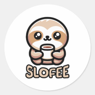 Faulenzer! Niedlicher Coffee Drink Sloth Pun Carto Runder Aufkleber