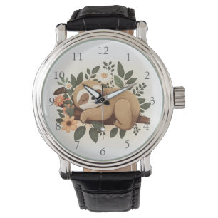 Fauler Faultier-Schlaf auf einem Zweig Cartoon Armbanduhr