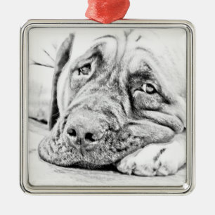 Fauler Mastiff Silbernes Ornament