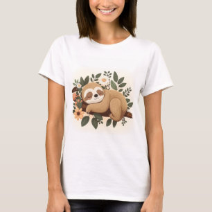 Faules Faultier, das auf einem Ast Cartoon schläft T-Shirt