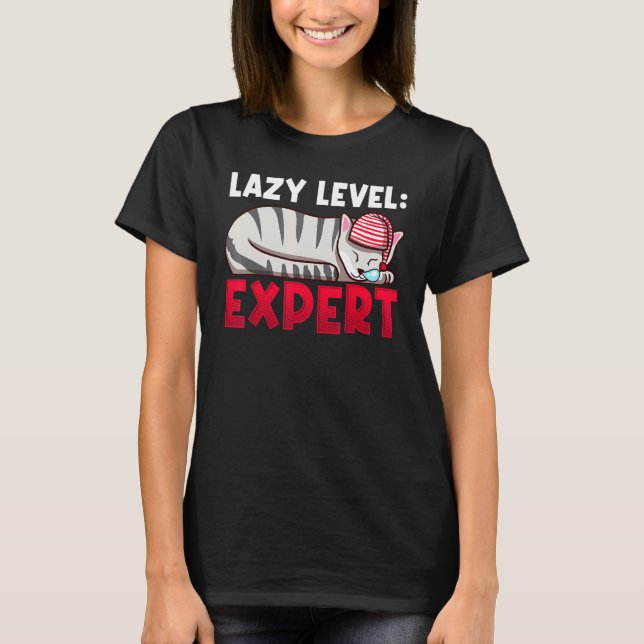 Faules Level Experte Süße Katze T-Shirt (Vorderseite)