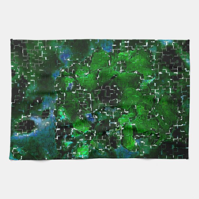 Faules Mosaik der Wasser-Pflanze Lagune Nachtleben Geschirrtuch (Horizontal)