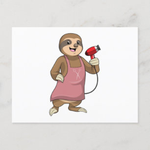 Faultier als Friseur mit Föhn Postkarte