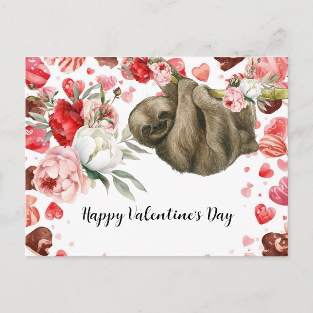 Faultier am Valentinstag  Feiertagspostkarte (Vorderseite)
