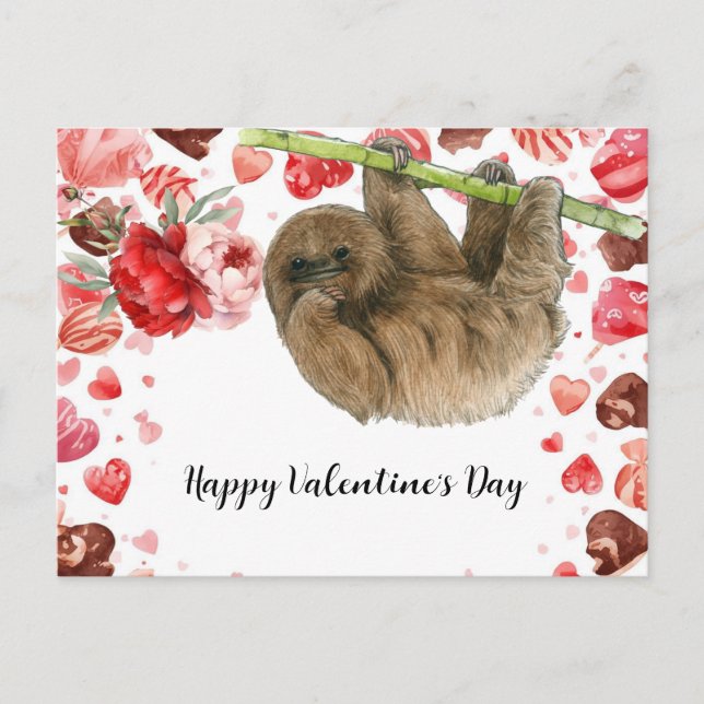 Faultier am Valentinstag  Feiertagspostkarte (Vorderseite)