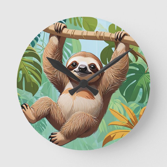 Faultier auf einem Baum Runde Wanduhr (Vorderseite)