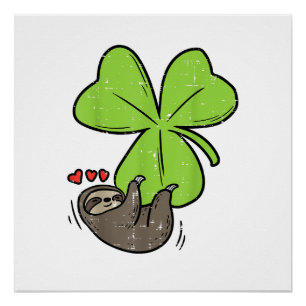 Faultier auf Shamrock-Herzen Süßer St. Patricks-Ta Poster