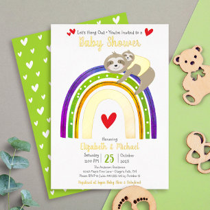 Faultier-Baby-Party Regenbogen Geschlechtsneutral Folieneinladung