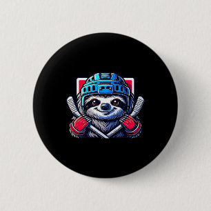 Faultier beim Eishockey bereit, ein lustiges Grafi Button