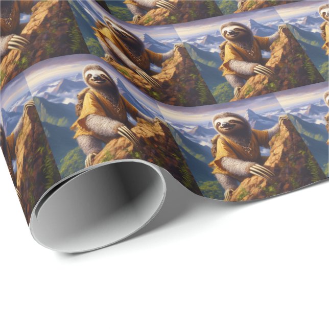 Faultier-Bergsteigen Geschenkpapier (Rolleneckpunkt)
