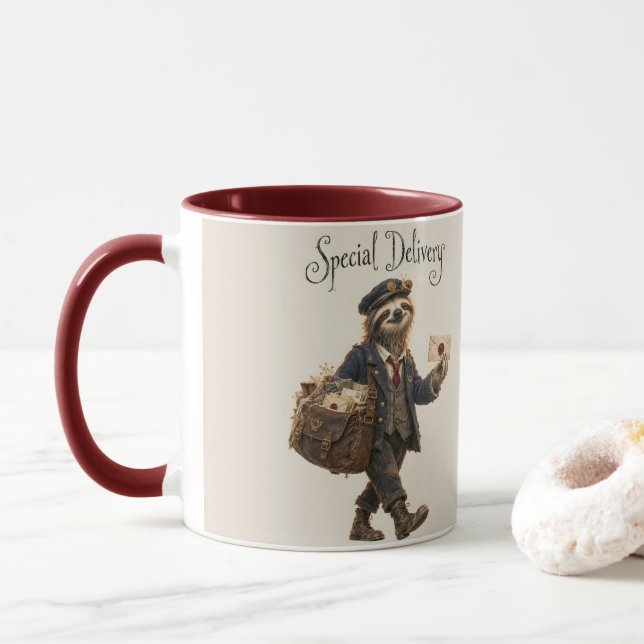 Faultier Briefträger Tasse (Mit Donut)