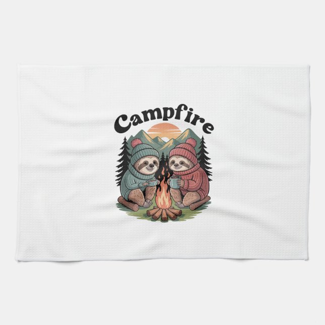 Faultier Camping Team Offizielles Lagerfeuer Geschirrtuch (Horizontal)