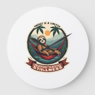 Faultier-Dinosaur-Vintage-Retro-Fahrt-Grafik Große Wanduhr