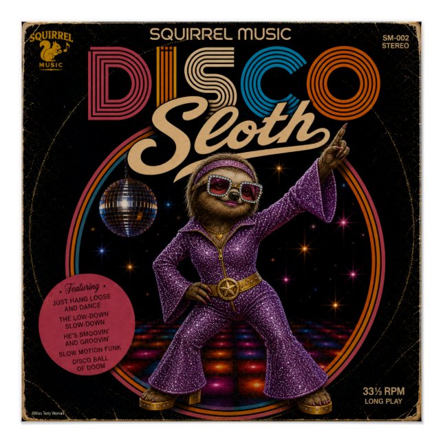 Faultier Disco-Diva Poster (Vorderseite)