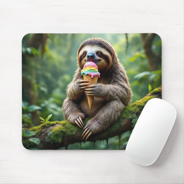 Faultier Eis a Rainbow Ice Creme Cone Mousepad (Mit Mouse)